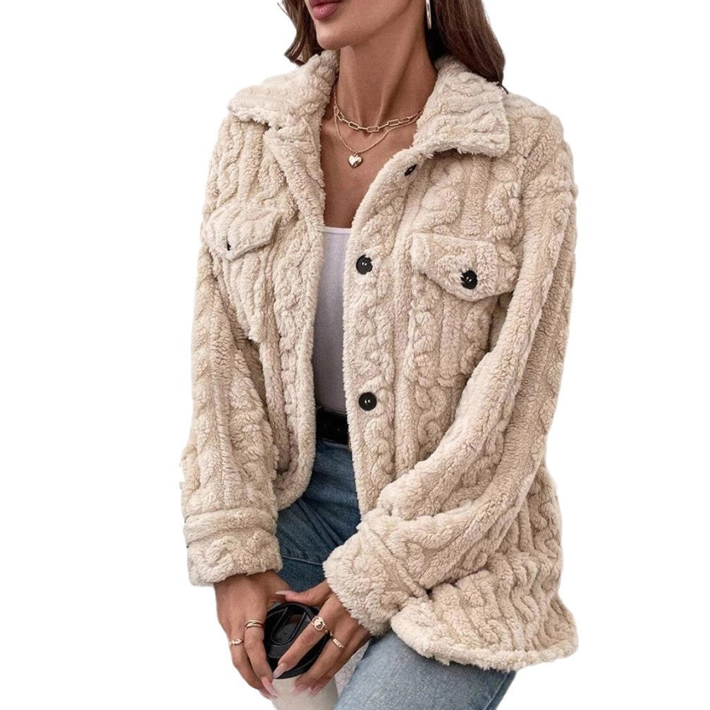 Knitted jacket for women with texture and applied pockets Lune London