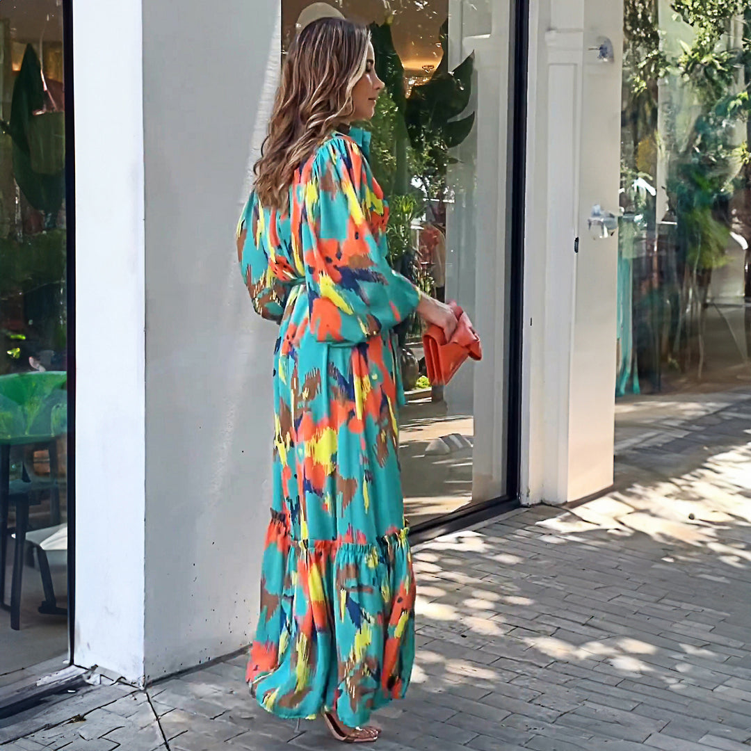 Women's maxi dress with floral effects and elegant fit