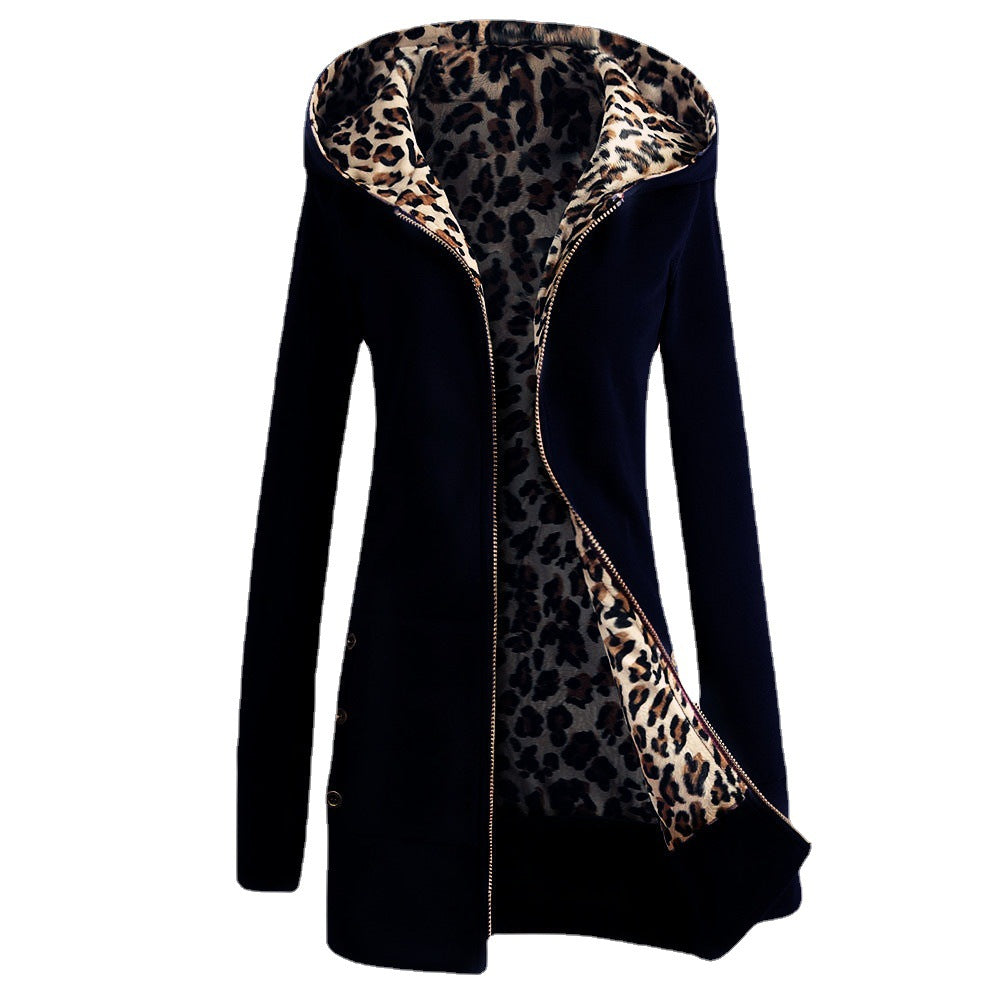 Ladies Long Sporty Jacket with leopard print inside Chic and Stylish