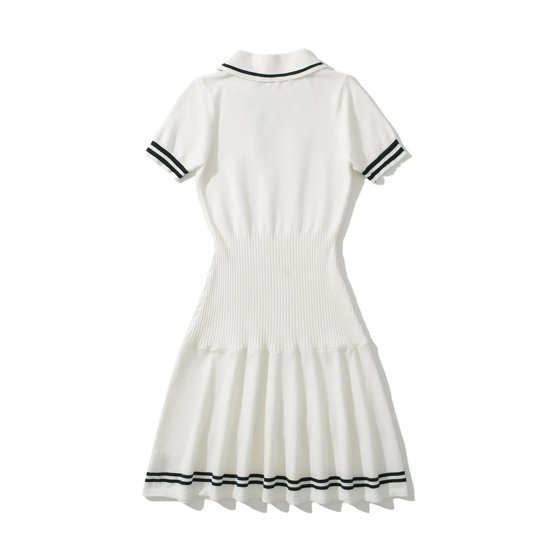 Lune London Women's Polo Dress with Ruffled Hem and Decorative Tie Accent