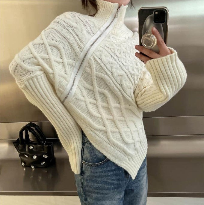 Women’s high-end knitted sweater with turtleneck and asymmetrical design Lune London