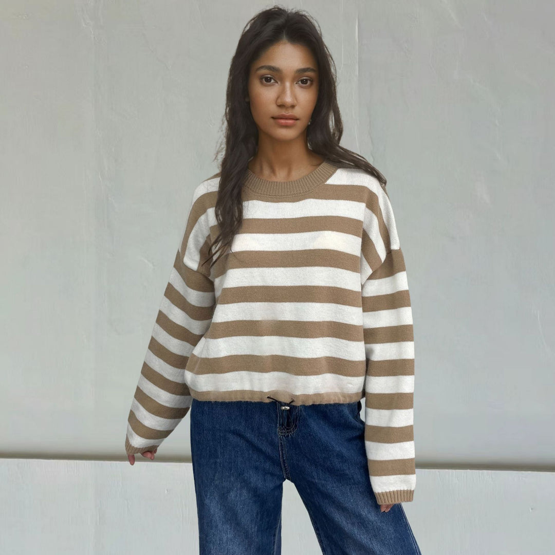 Pull femme décontracté en rayures avec coupe large et cordon de serrage Lune London