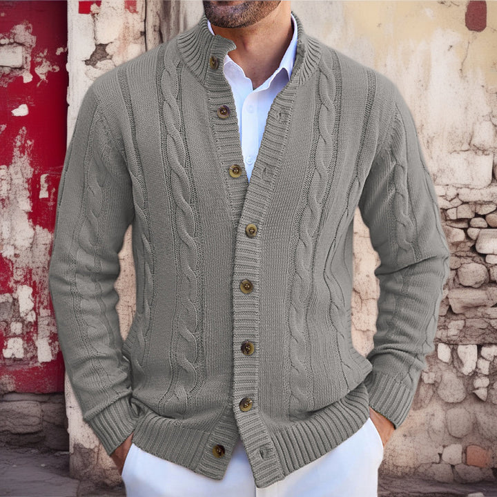 Men's knitted jacket with embossed pattern and foldable collar Lune London