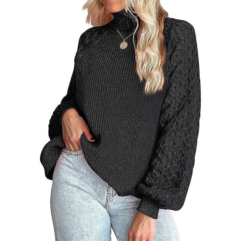 Thick knitted sweater for women with high collar and textured pattern Lune London