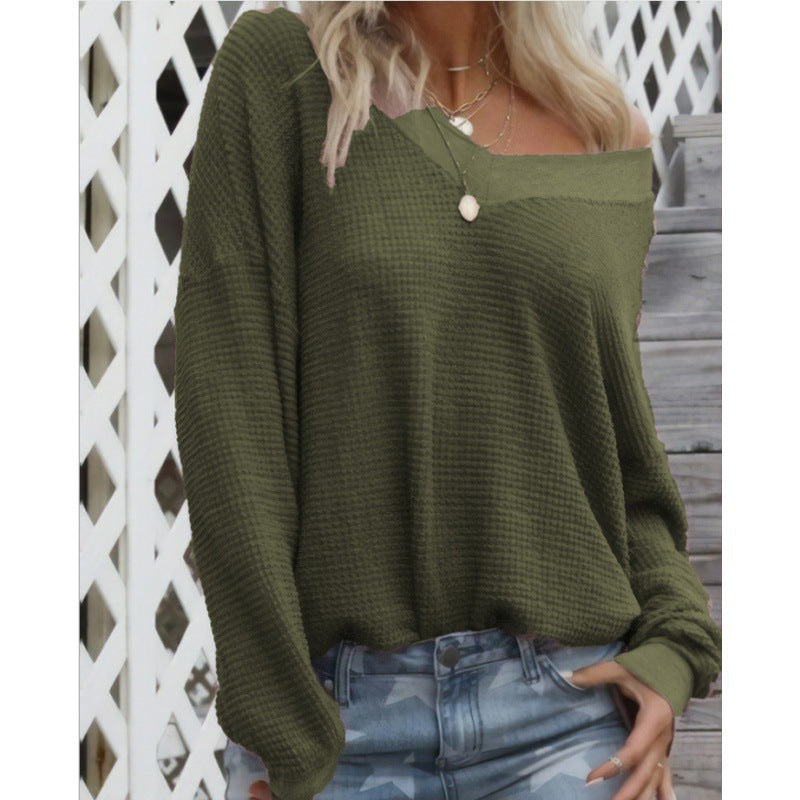Sweat en coton oversized pour femmes avec col V décontracté et détails en côtes Chic & Stil