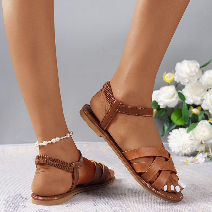 High-quality leather strappy sandals for women with an elastic strap Lune London