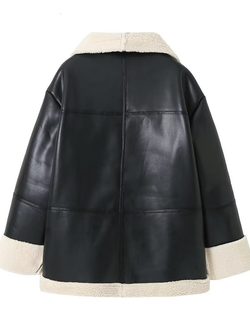 Women's faux leather jacket with teddy lining Lune London