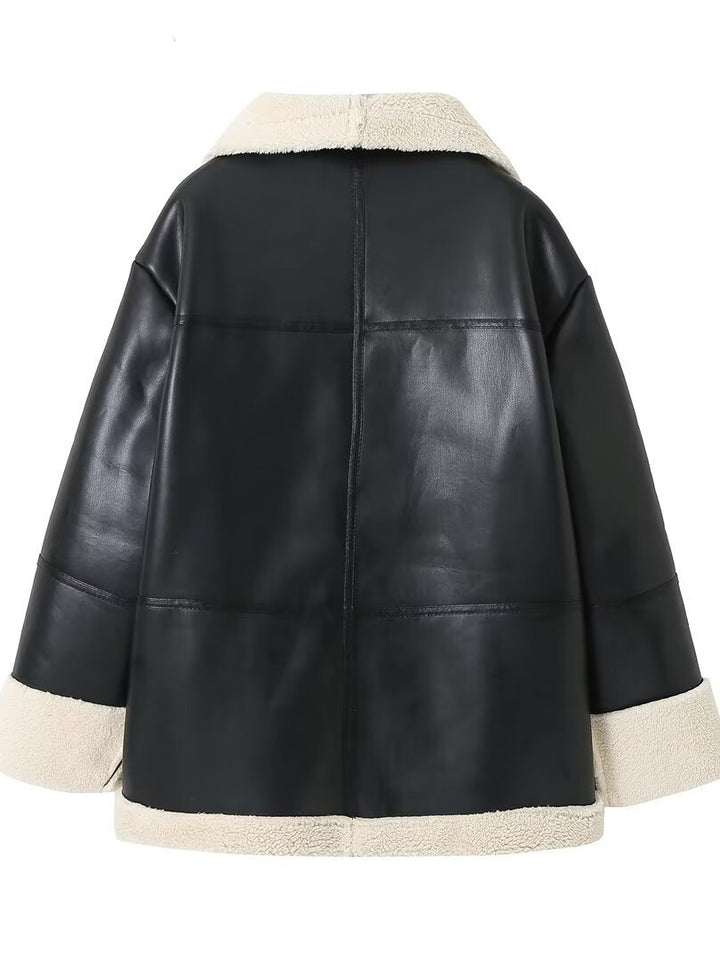 Women's faux leather jacket with teddy lining Lune London