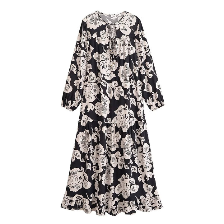 Maxi dress for women with floral embroidery and elegant ruffles Lune London