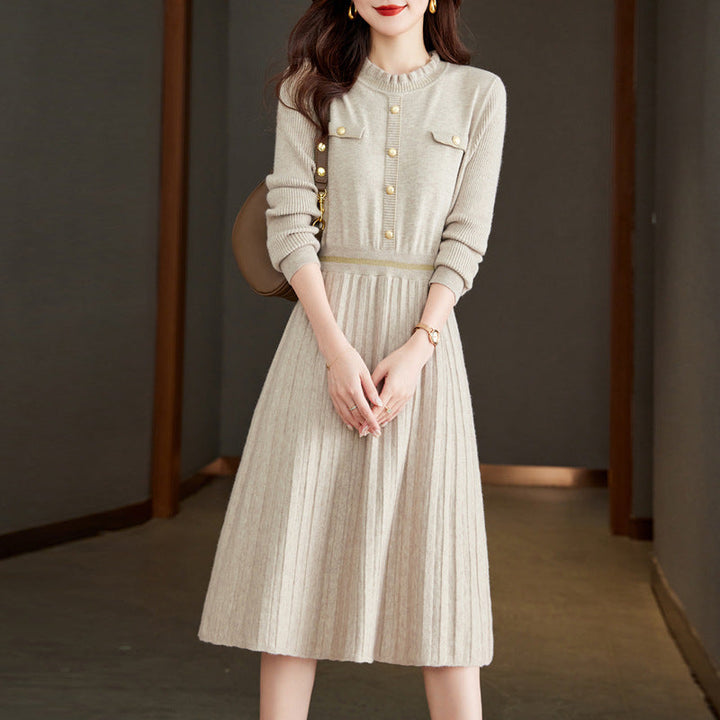 Women's Knit Dress with Elegant Back View and High-Neck Collar Lune London