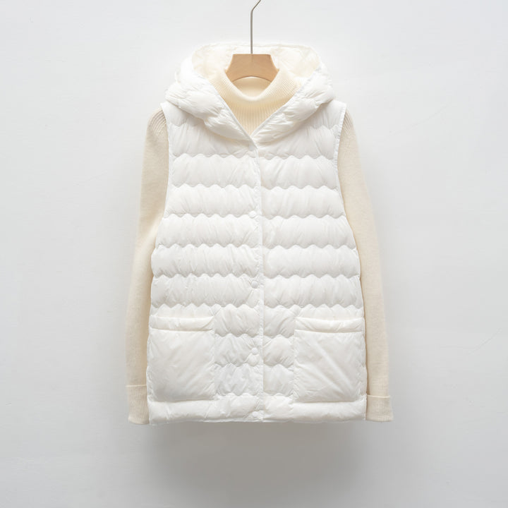 Ladies quilted gilet with hood Lune London