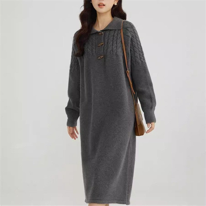 Knit dress for women with collar and button details Lune London