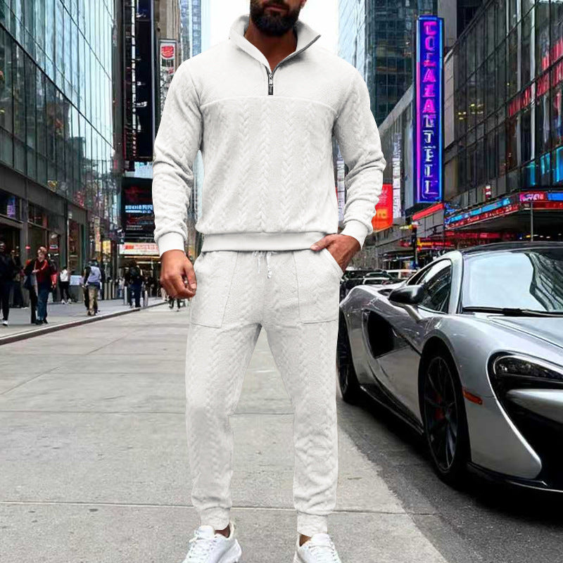 Casual knitted tracksuit for men with a high collar and zipper Lune London