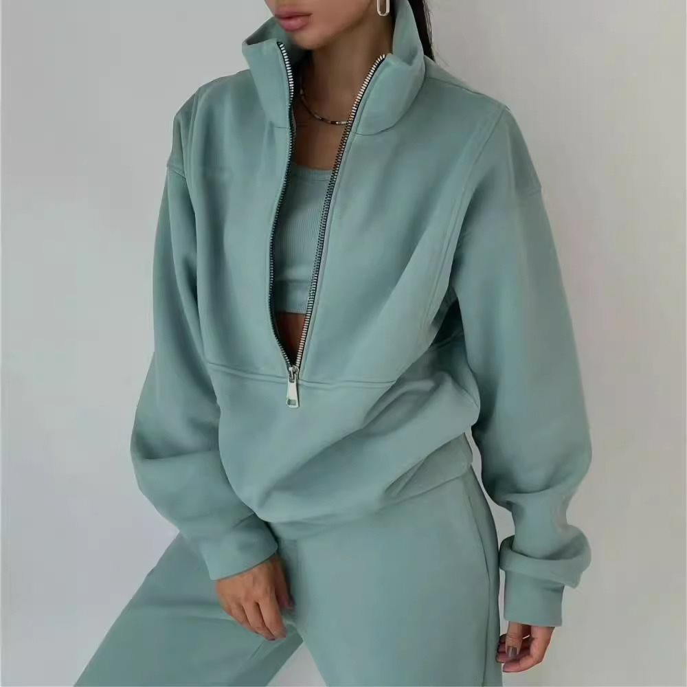Ladies high-quality zip sweater with high collar and soft interior Lune London