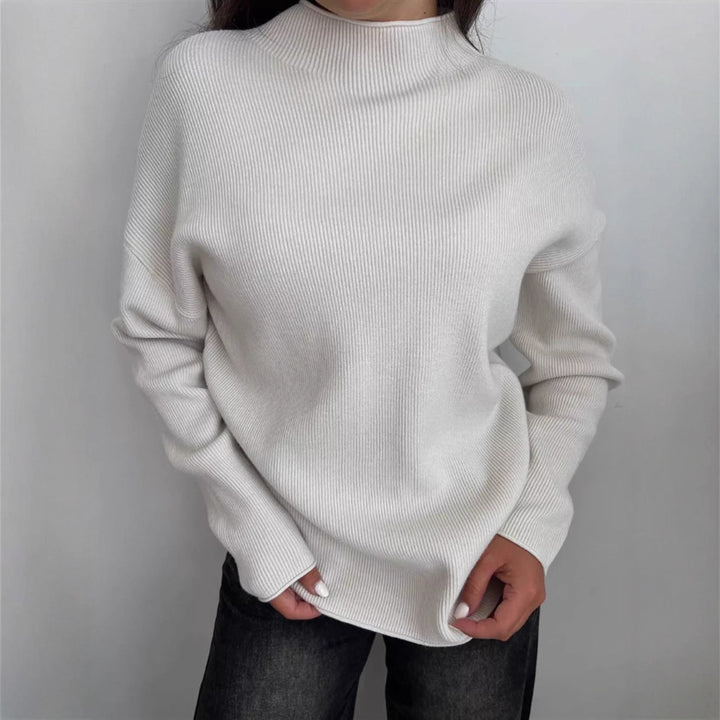 Ladies modern knit top with high collar and fine ribbed pattern Lune London