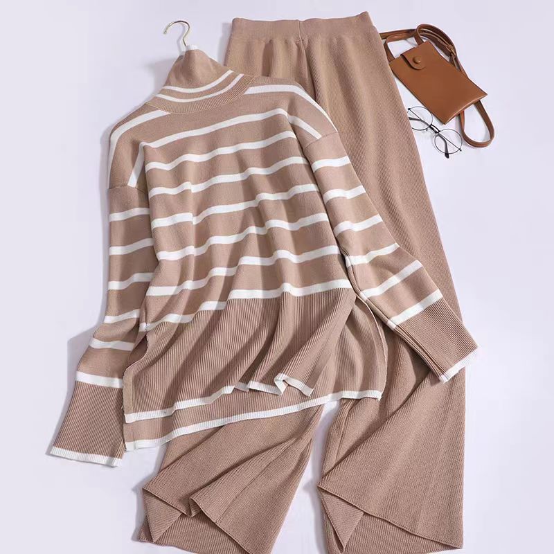 Lune London women's trendy knit set with fine stripes