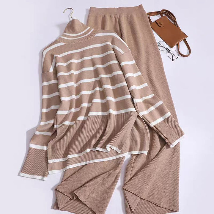 Lune London women's trendy knit set with fine stripes