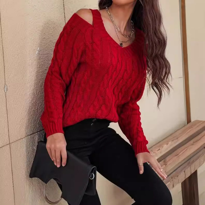 Women's sweater with neckline and cable pattern Lune London