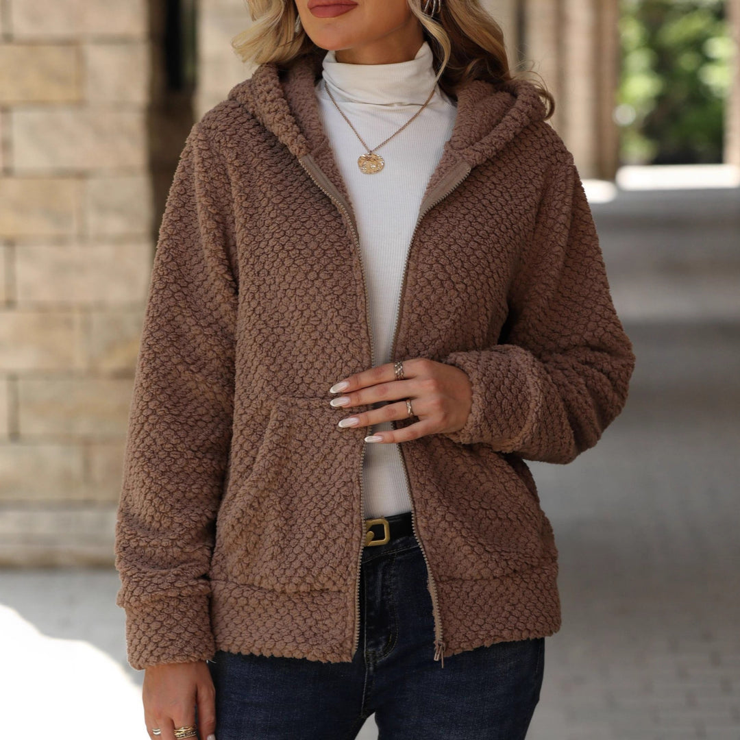 Ladies soft fleece jacket with hood and pockets Lune London