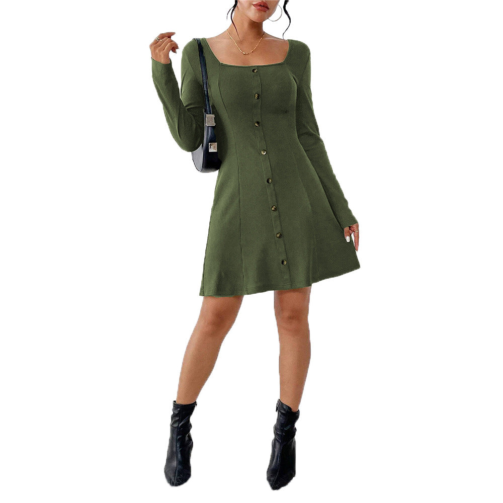 Robe à boutons pour femmes avec manches longues et décolleté carré Chic & Stil