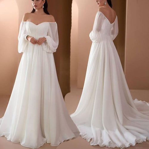 Lune London | Off Shoulder Long Sleeve White Wedding Dress
