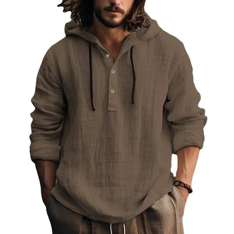 Men's casual hoodie t-shirt with button placket and long sleeves Lune London