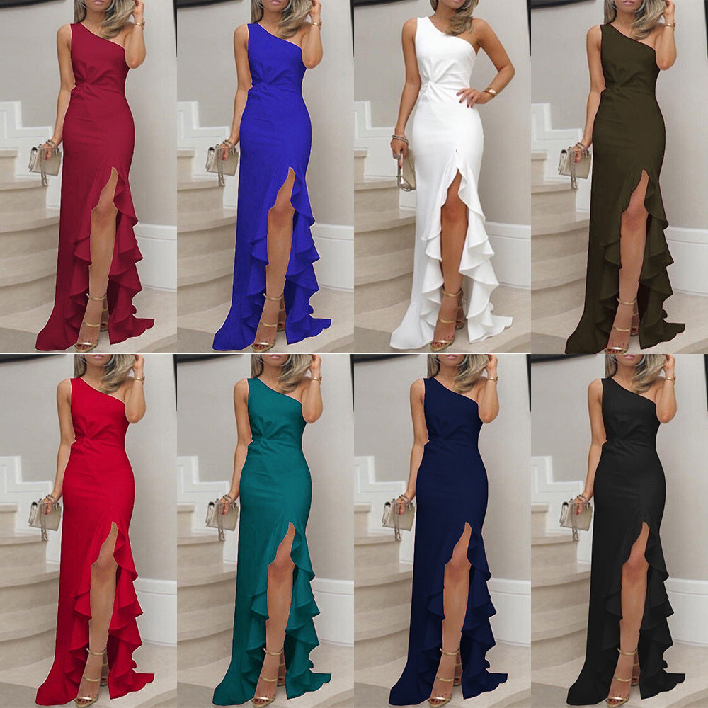 Lune London Women's Asymmetrical Maxi Dress with Ruffles