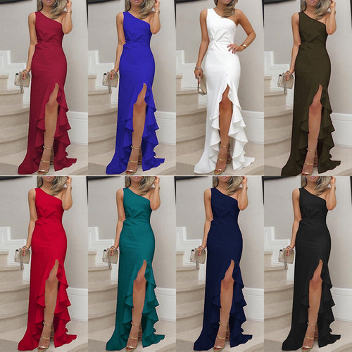 Lune London Women's Asymmetrical Maxi Dress with Ruffles