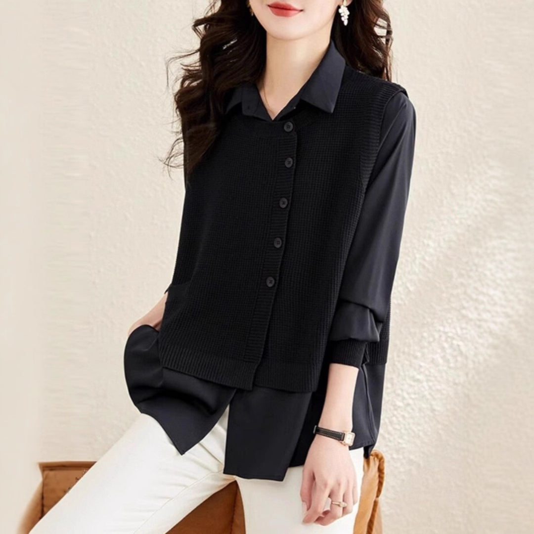 Women knitted sweater with integrated shirt Lune London