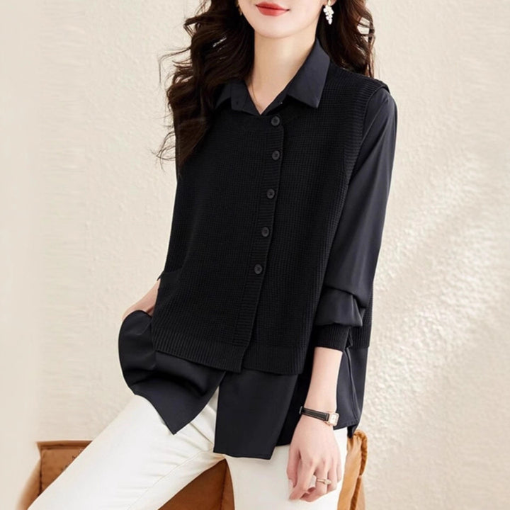 Women knitted sweater with integrated shirt Lune London