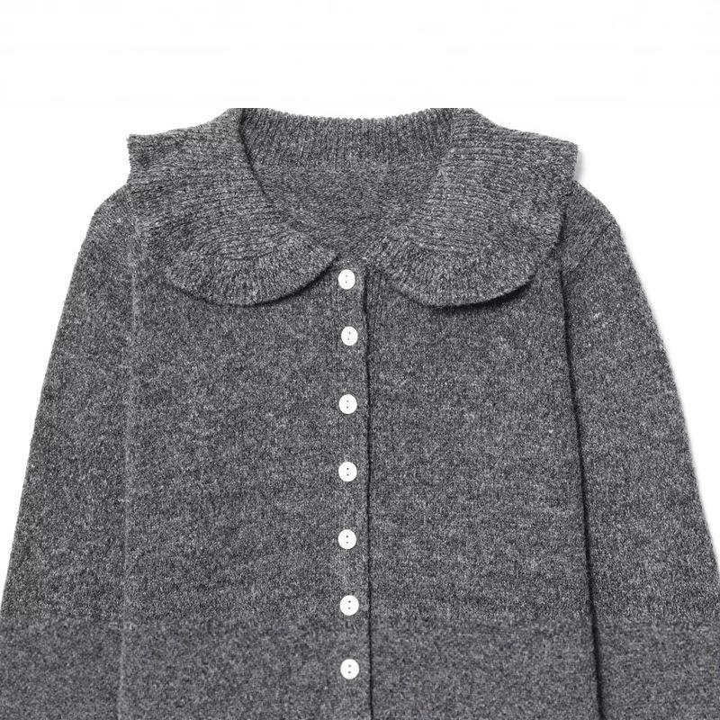 Womens knit jacket with classic Peter Pan collar and elegant button details Lune London
