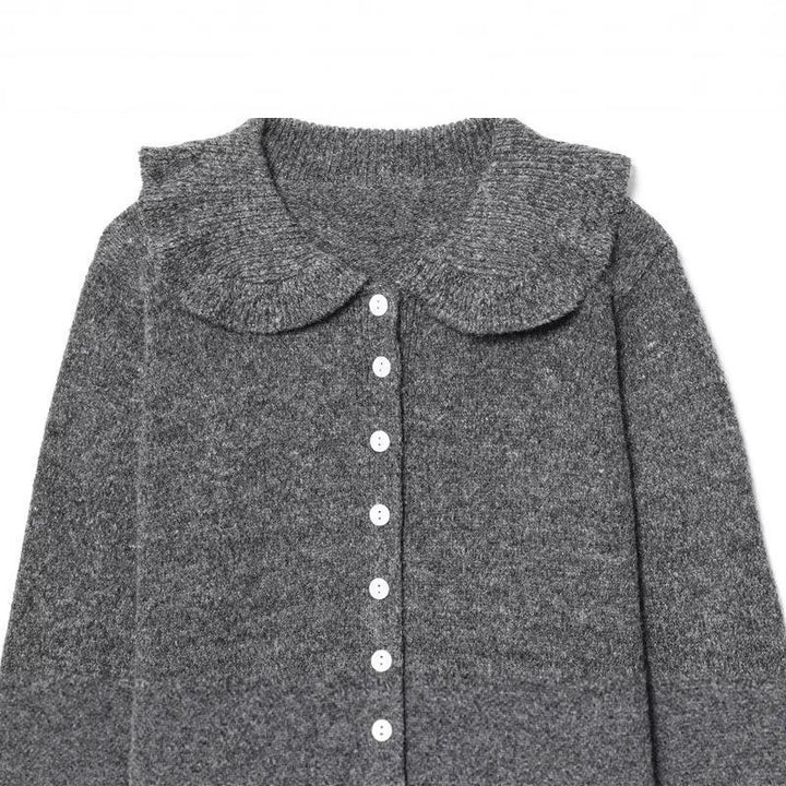 Womens knit jacket with classic Peter Pan collar and elegant button details Lune London