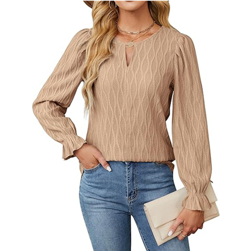 Knitted blouse for women with decorative sleeve finishes Lune London