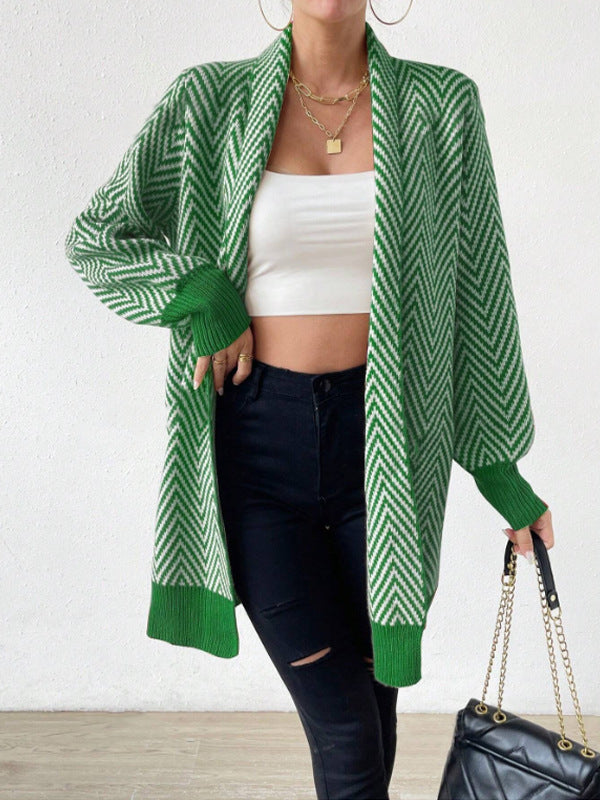 Women Long-Sleeve Cardigan In Modern Chevron Design Lune London