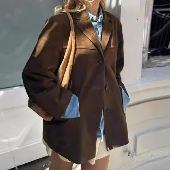 Vintage style suede blazer for women with pockets Lune London
