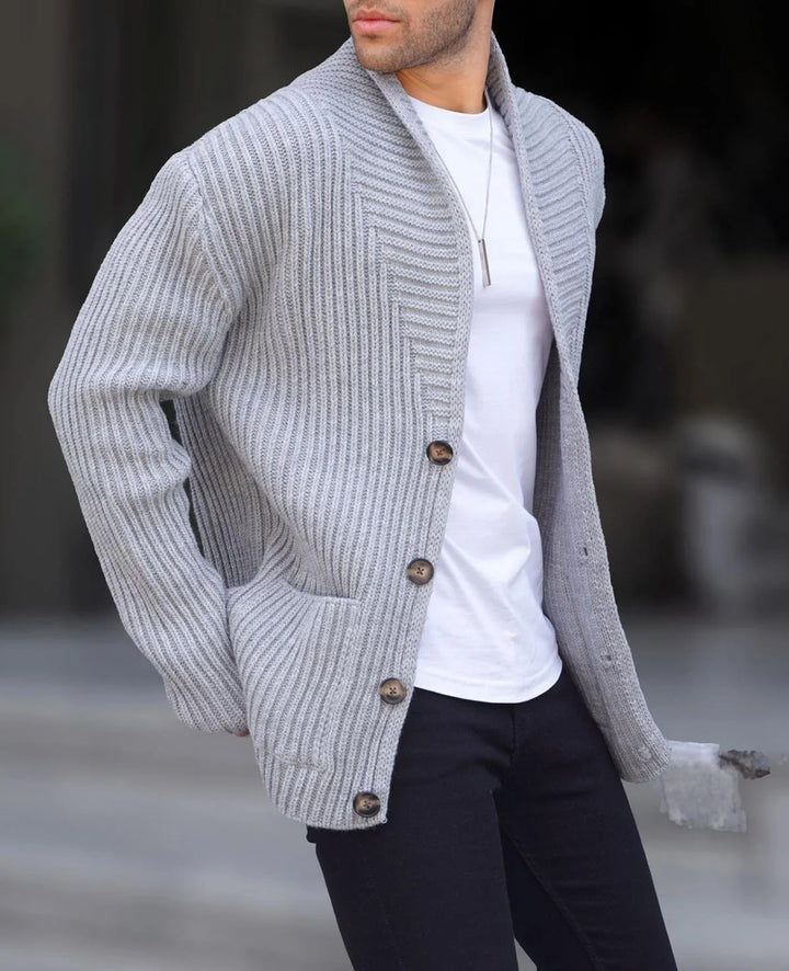 Knit jacket for men with plunging neckline and buttons Lune London