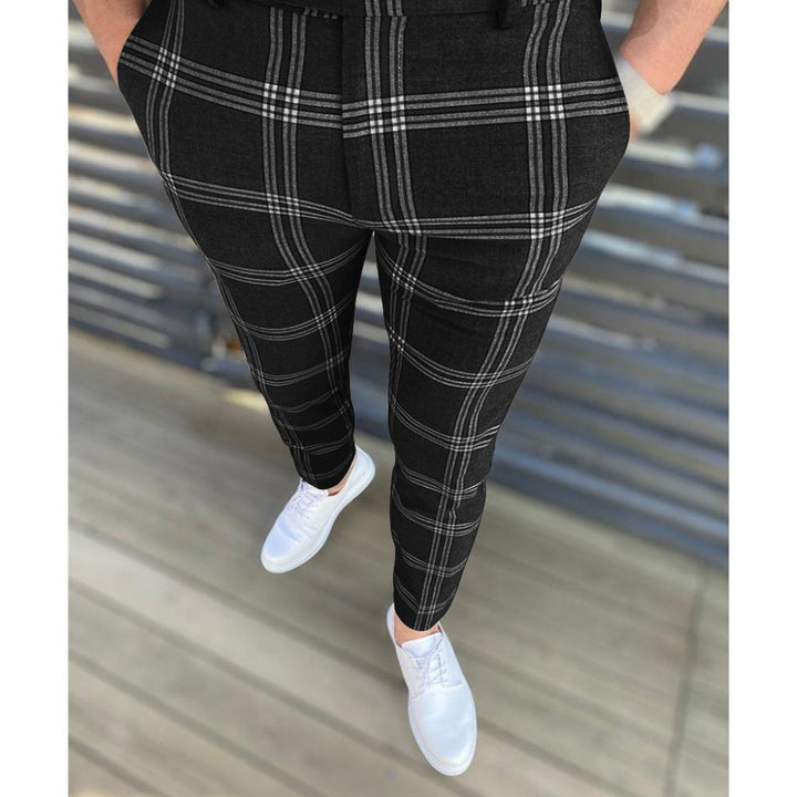 Elegant carrot pants for men with textured check pattern Lune London