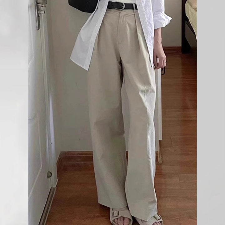 Pantalons en tissu à taille haute et coupe large pour femmes Chic & Stil