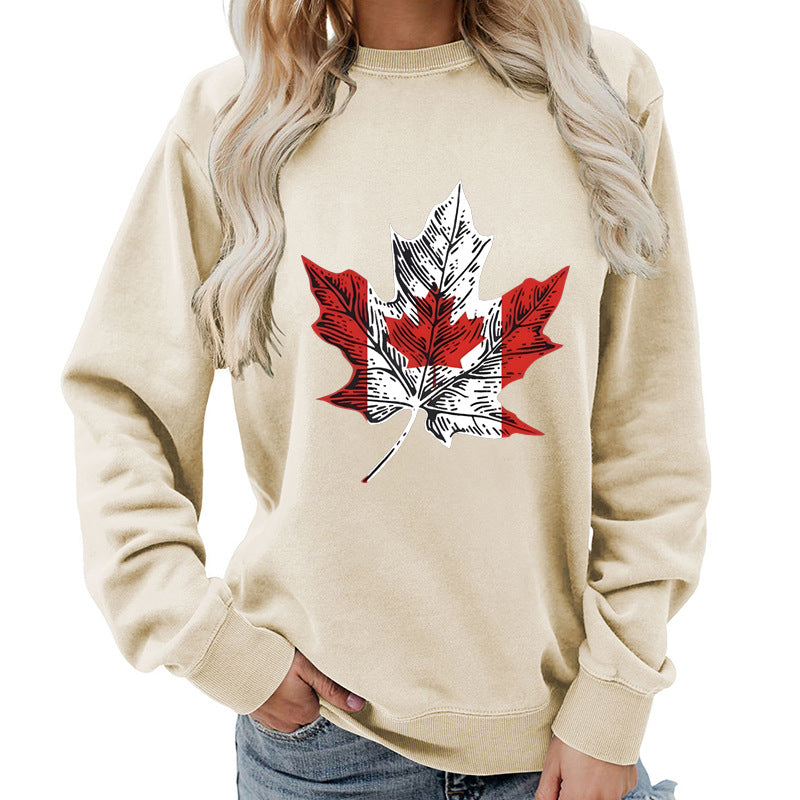 Sweat-shirt pour femmes avec motif créatif de feuille d'érable et coupe confortable Chic & Stil