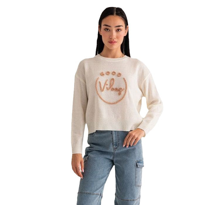Casual knitted sweater for women with flocked inscription Lune London