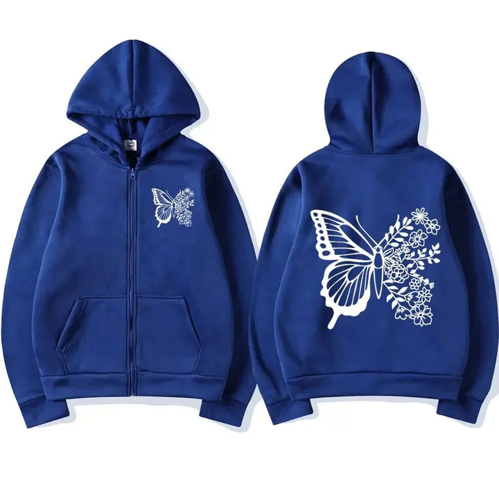 Haut à capuche pour femmes avec motif de papillon floral et poche kangourou pratique Chic & Stil