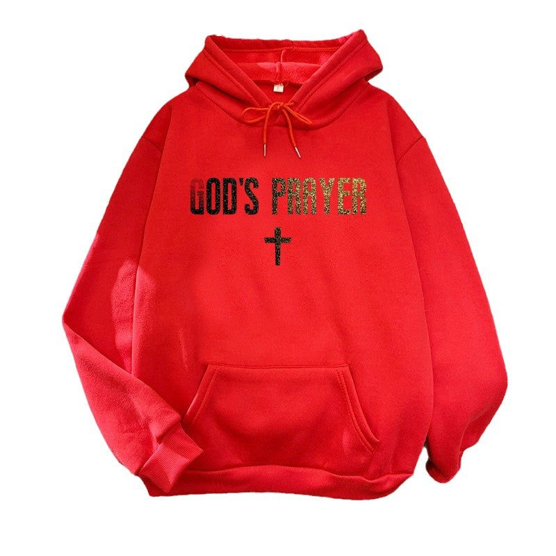 Women's hooded sweatshirt with unique lettering and cross design Chic & Stil