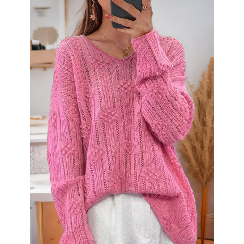 Knit sweater for women with detailed pattern and V-neck Lune London
