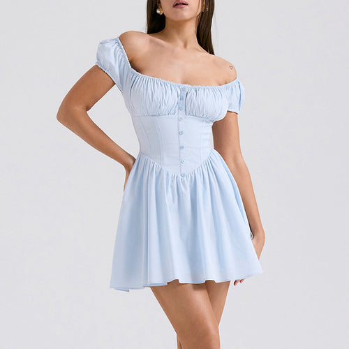 Short summer dress for women with a chic gathered collar and button details Chic & Stil