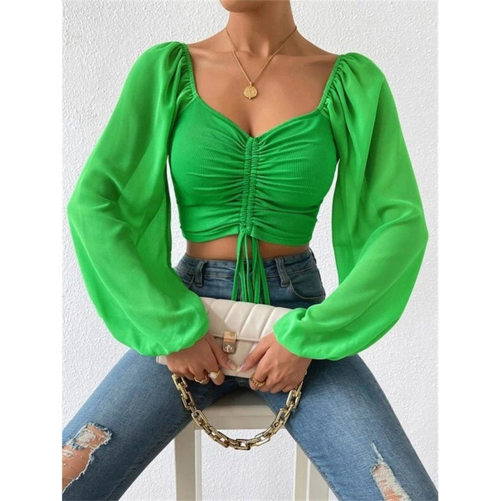 Trendy top for women with ruffles and long puff sleeves Lune London