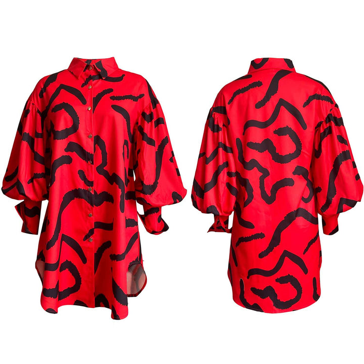 Trendy shirt dress for women with an eye-catching pattern and flared sleeves Lune London