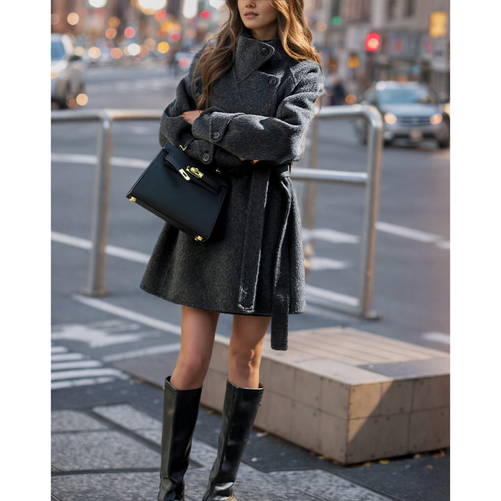 Fashion women's transitional jacket with belt and high collar Lune London