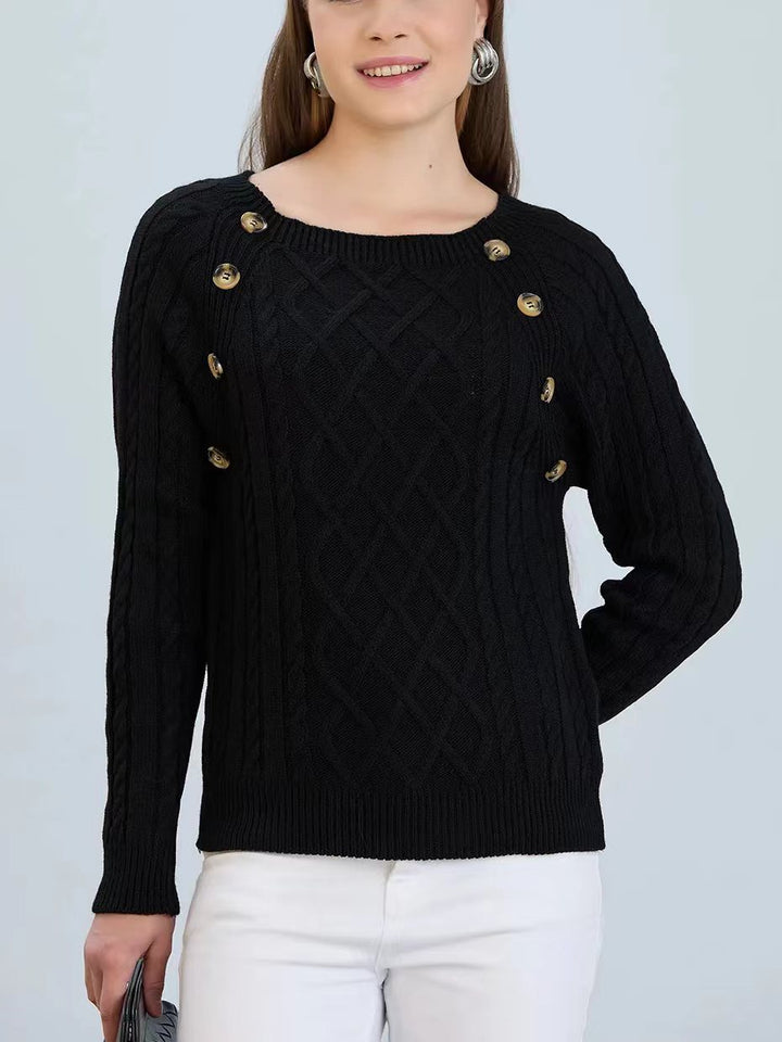Women's knitted sweater with classic diamond pattern and decorative buttons Lune London