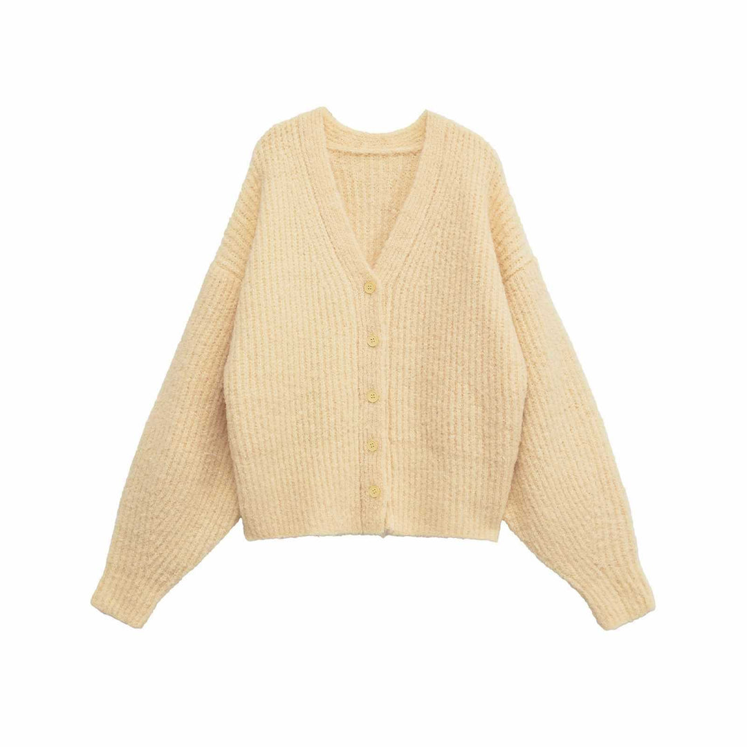 Cozy knit cardigan for ladies with V-neck and button details Lune London
