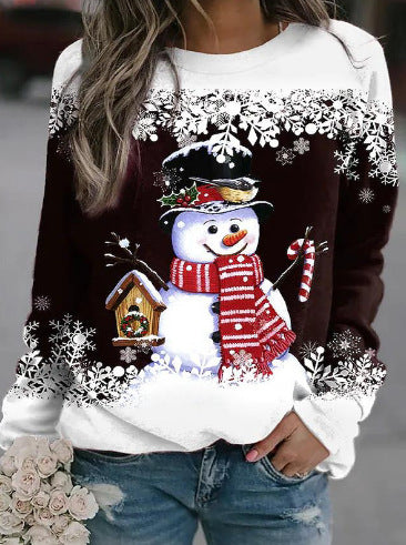 Sweatshirt pour femmes avec motif bonhomme de neige de Noël et manches longues Chic & Stil